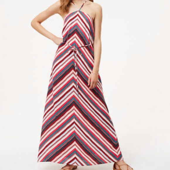 LOFT Chevron Halter Linen-blend Maxi-Dress - Picture 2 of 7